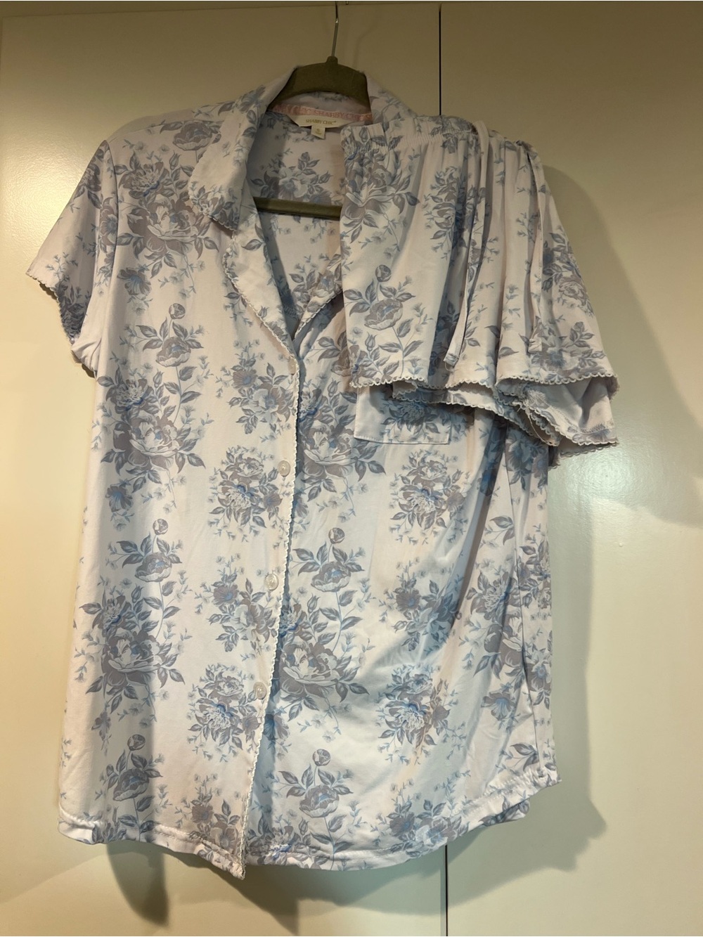 Shabby Chic Blue Floral Short Sleeve Pajama Top